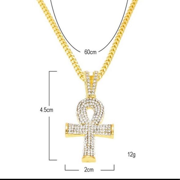 💝18k Gold 2 Necklaces Blue Sapphire Gemstone and Iced Out Gold Cross Pendant - Picture 2 of 5
